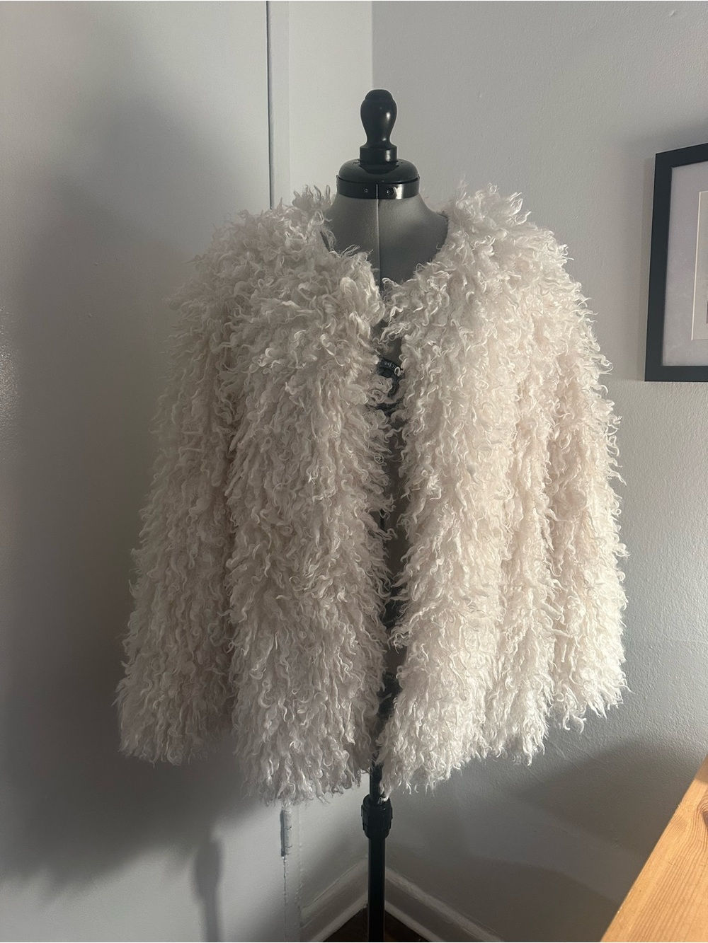 Anthropologie Plush Faux Shearling Coat - Cream